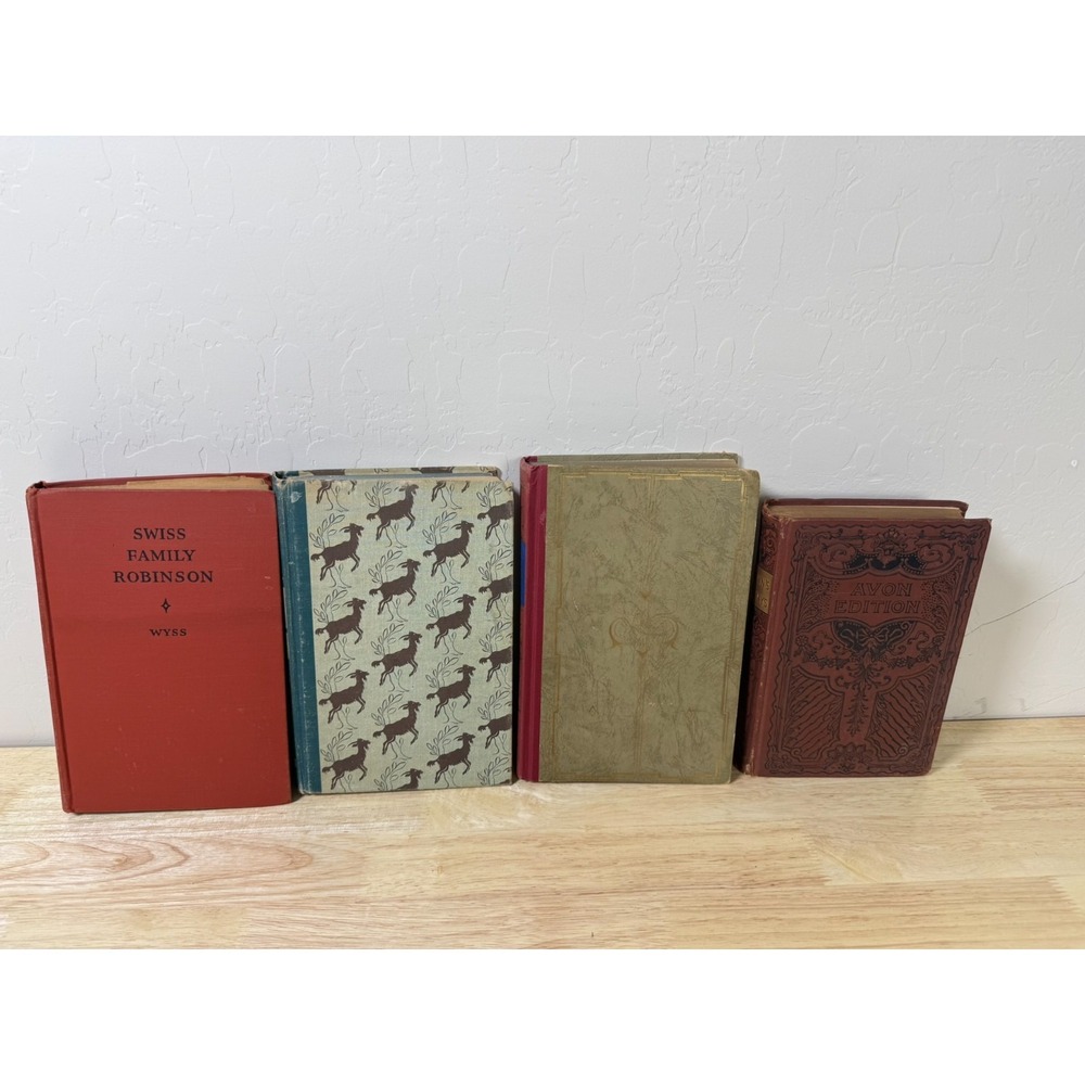 Vtg Hard Cover Books Swiss Family Robinson Heidi Hans Brinker Tom Brown Lot Of 4